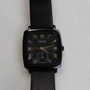 KENNETH COLE REACTION KC2455 BLACK LEATHER BAND BLACK TONE watch